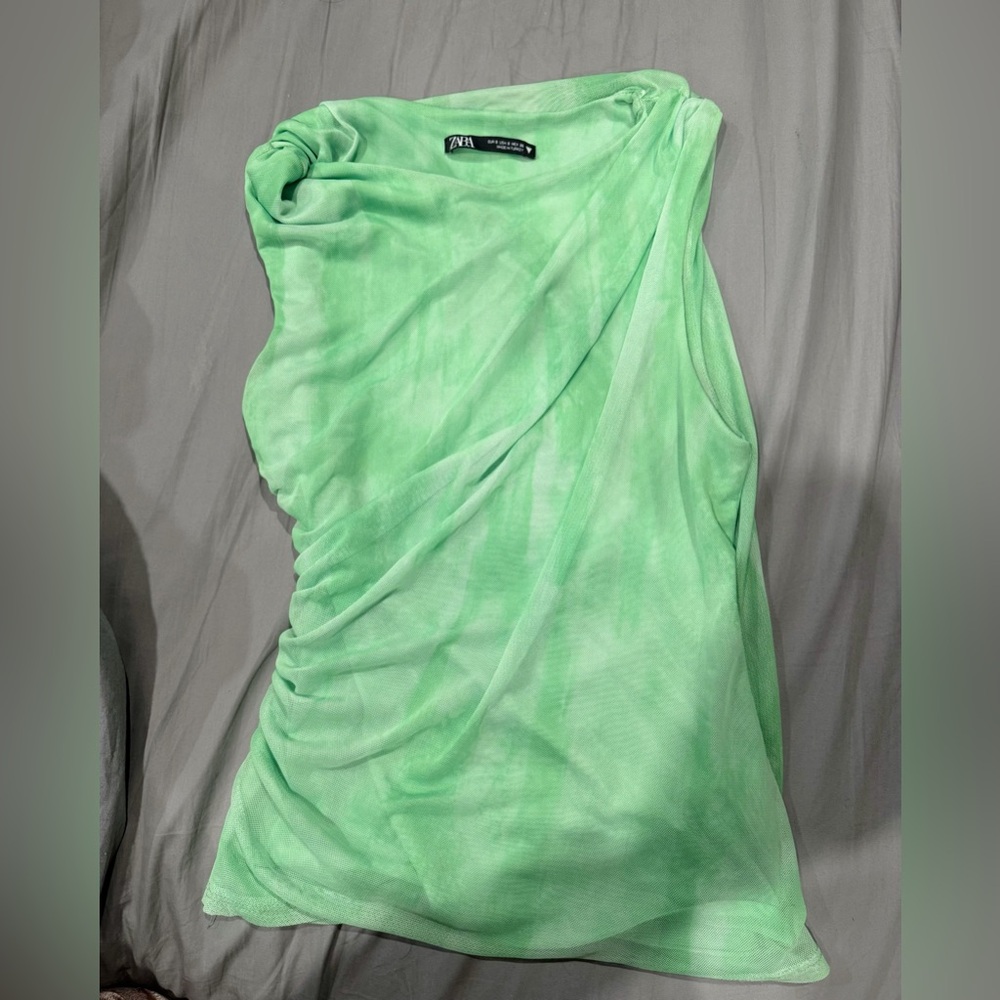 Zara Mint Green Draped Women's Blouse